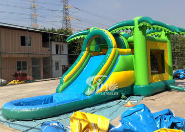 Big Outdoor Jungle Inflatable Boune Slide Combo with Water Pool and Palm Tree